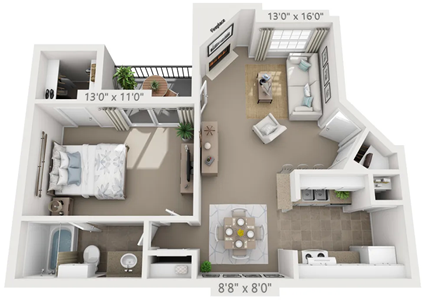 A1 - One Bedroom / One Bath - 663 Sq.Ft.*