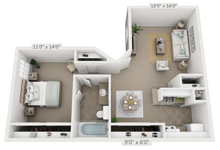 A1A - One Bedroom / One Bath - 704 Sq.Ft.*