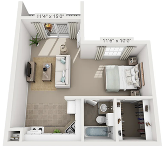Studio / One Bath - 507 Sq.Ft.*